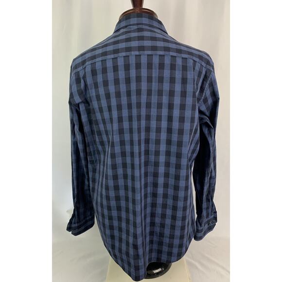 Large Alfani Slim Fit Stretch Long Sleeve Button Up Blue Plaid Check Dress Shirt - Picture 4 of 7
